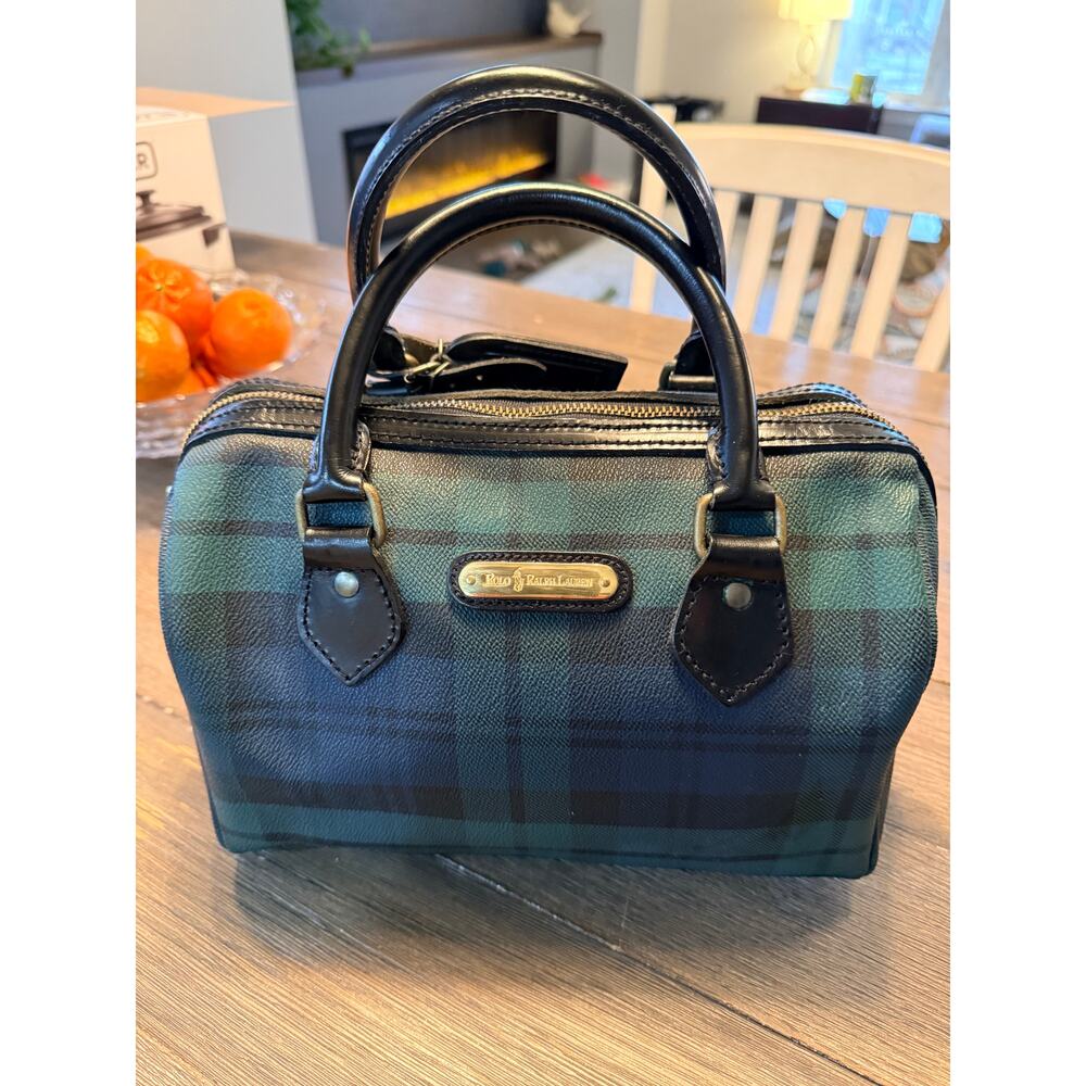 Vintage 80s Ralph Lauren Blackwatch Plaid Boston Bag w/ Black Strap